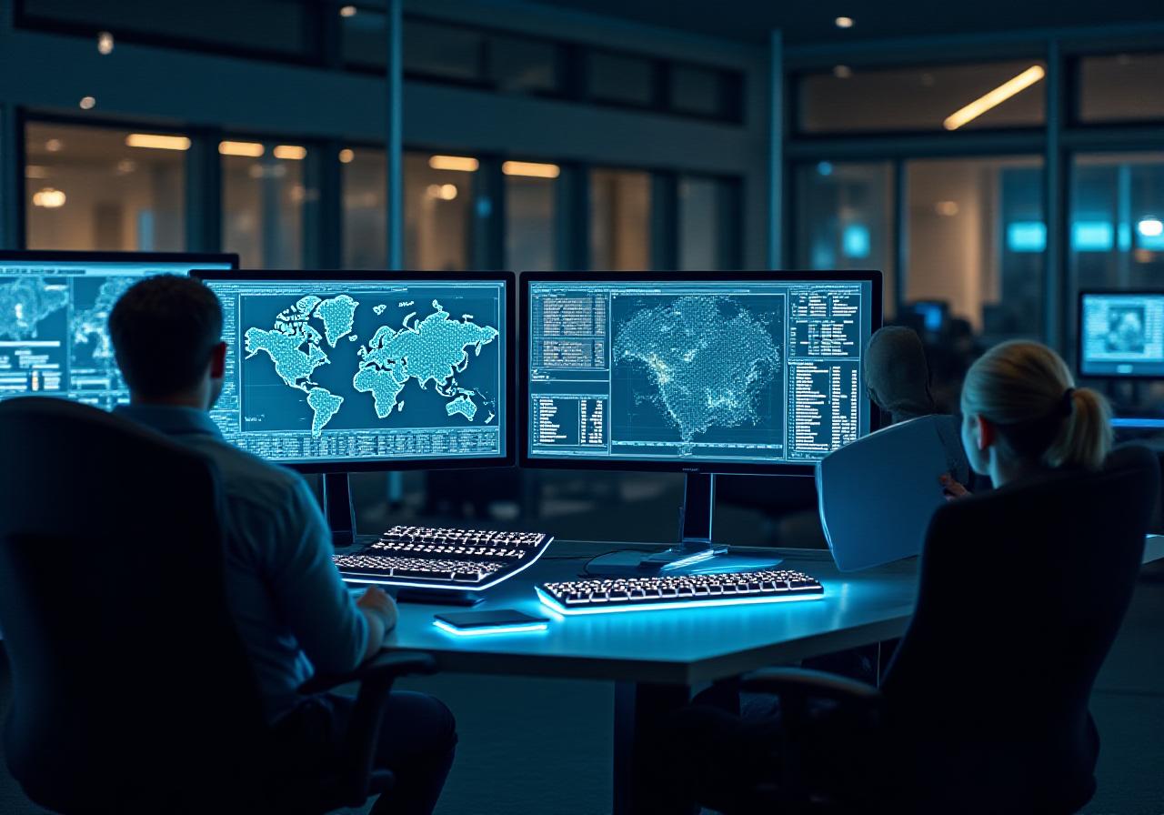 Modern logistics control center with digital displays